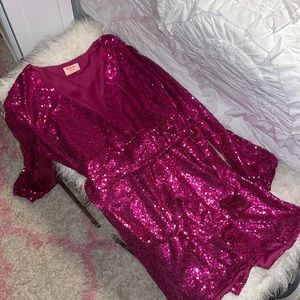 Hot Pink Sequins Cocktail Dress